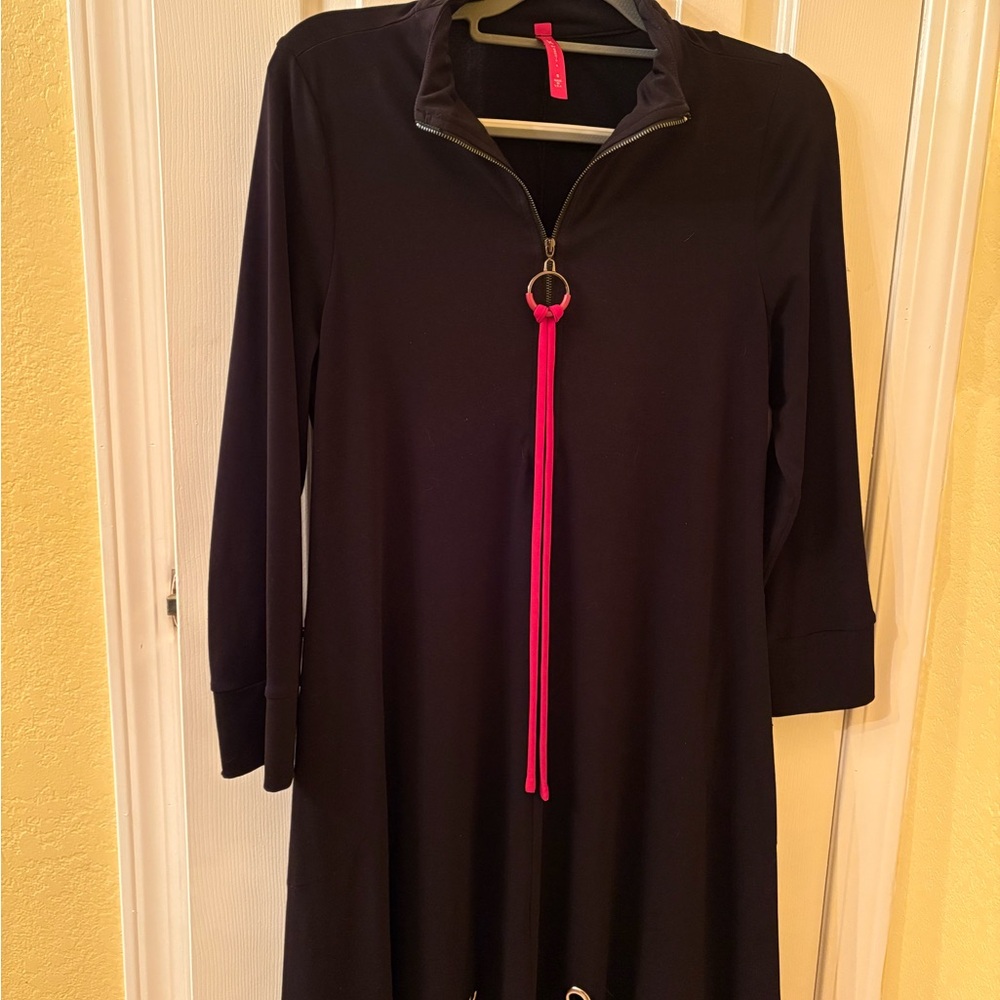 IC black Dress with red Accent- studded hem
